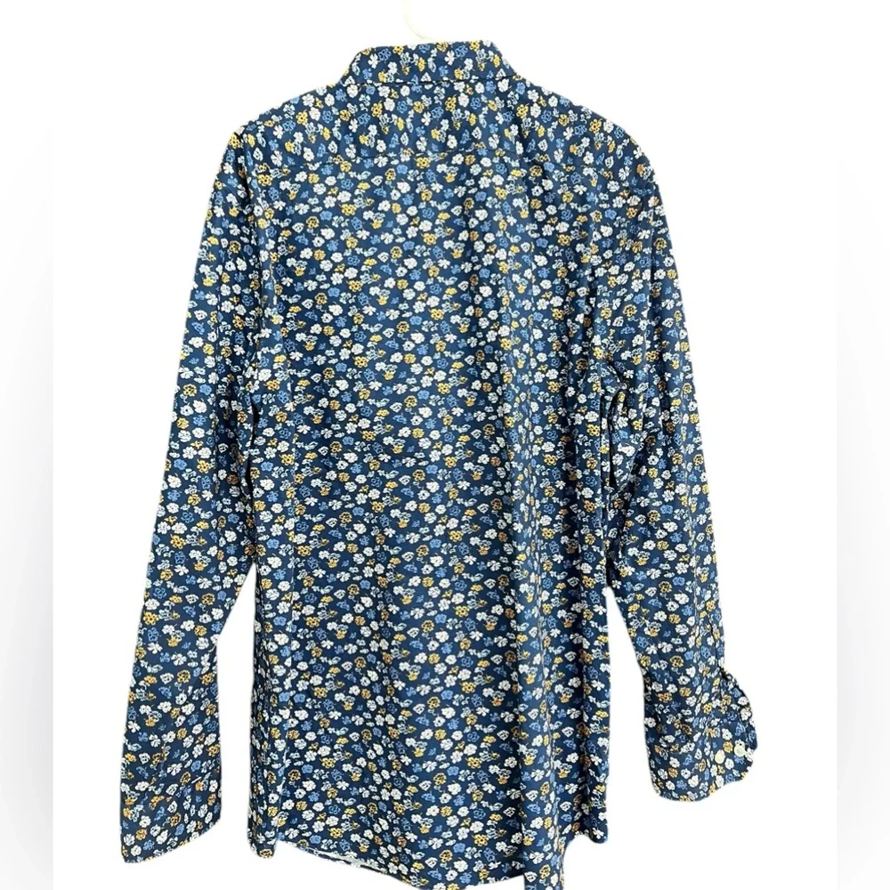 Banana Republic Blue Orange Floral Long Sleeve Dress Shirt Non-Iron Slim Size XL